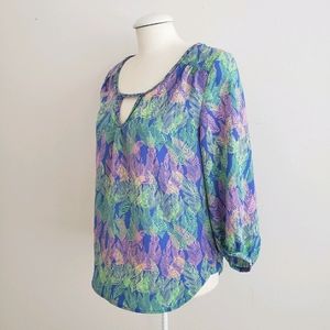 AOE Multicolored Leaf Keyhole Blouse
